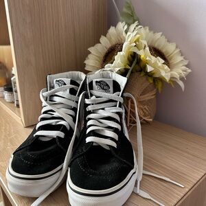 Vans Black with Flowers High-Top Skate Shoes